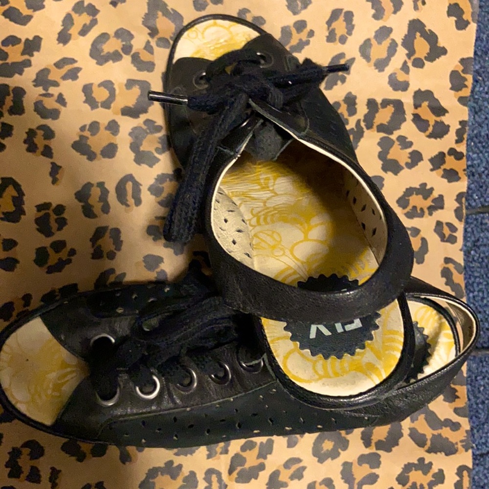 Fly London leather lace-up wedge sandals size 40
